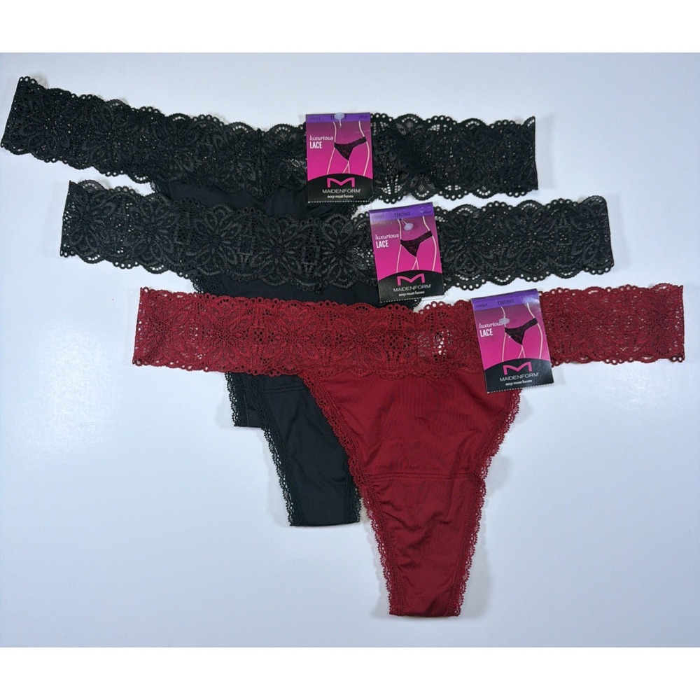 Maidenform Luxurious Lace Thong Size 2XL/9 DMESLT 3 Pack Red Black NEW